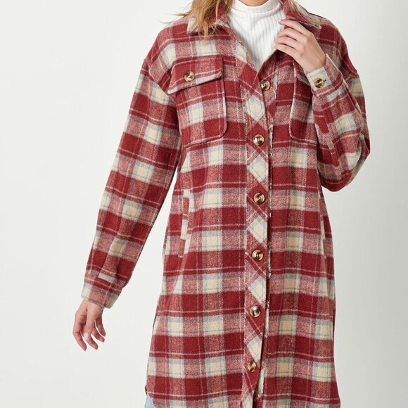 MYSTREE PLAID LONG LINE SHACKET - Picture 1 of 5